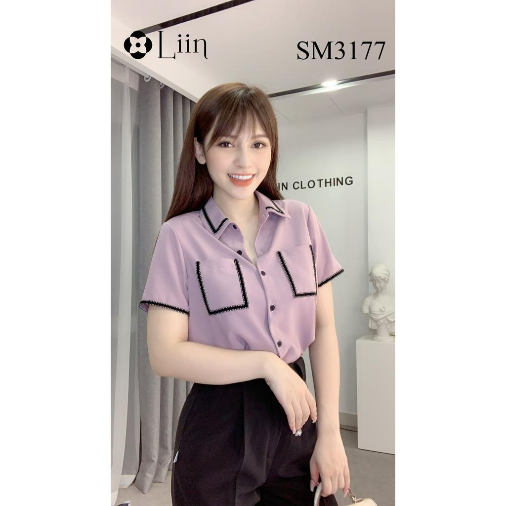 Áo sơ mi Cộc Tay tím Khoai Môn phối túi chất mát mix viền đen xinh xắn Liin Clothing SM3117