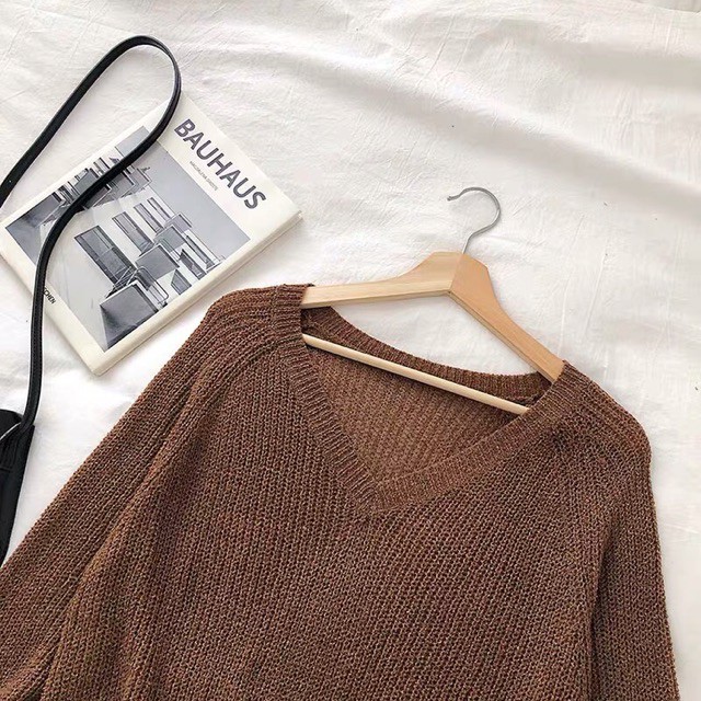 [ ORDER ] Áo len mỏng tay dài nhiều màu ulzzang _ Áo thun len croptop cổ V QC