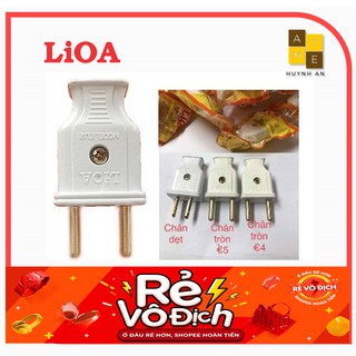 Phích cắm điện - chuôi cắm điện 2 chấu ø4 đầu đực, mã eu 2ø4, màu trắng, hãng lioa