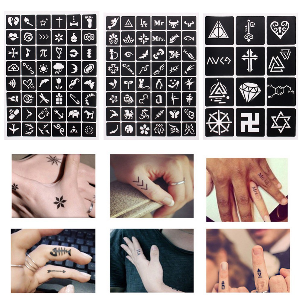 Henna Tattoo Templates Airbrush Hand-Finger-Stencil Glitter 1-Sheet Painting Or -242097