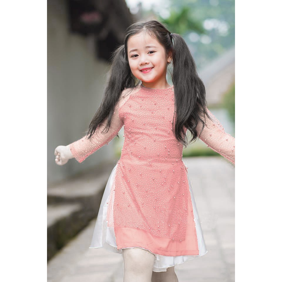 (Loại 1) Thời trang trẻ em - (Set 2) Áo dài cách tân kết hợp với váy dành cho bé gái sành điệu (190454)