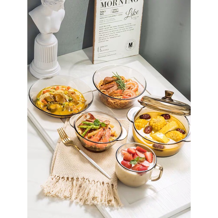 Bát thủy tinh màu hổ phách đẹp trộn salad,ăn cơm,ăn chè,decor.Tô thủy tinh đựng canh ,ăn mì có nắp