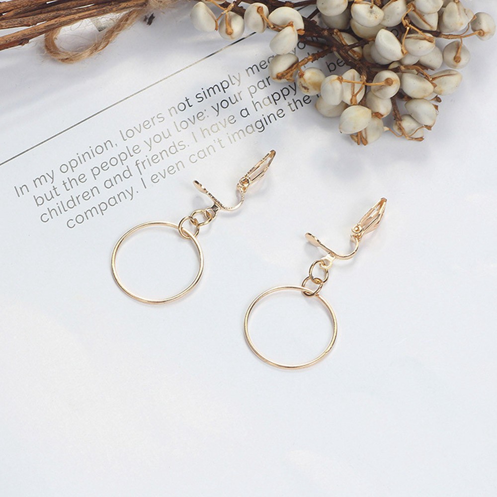 Khuyên tai kim loại phối mặt hình tròn/ tam giác/ ngôi sao thời trang