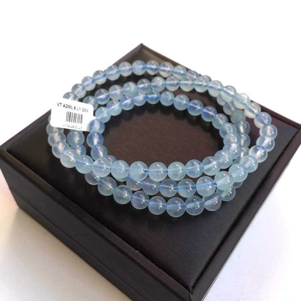 Vòng tay đá Aquamarine xanh dương thiên nhiên quấn 3 vòng Tặng kèm hộp đựng VT100 - Hợp mệnh Mộc, Thủy