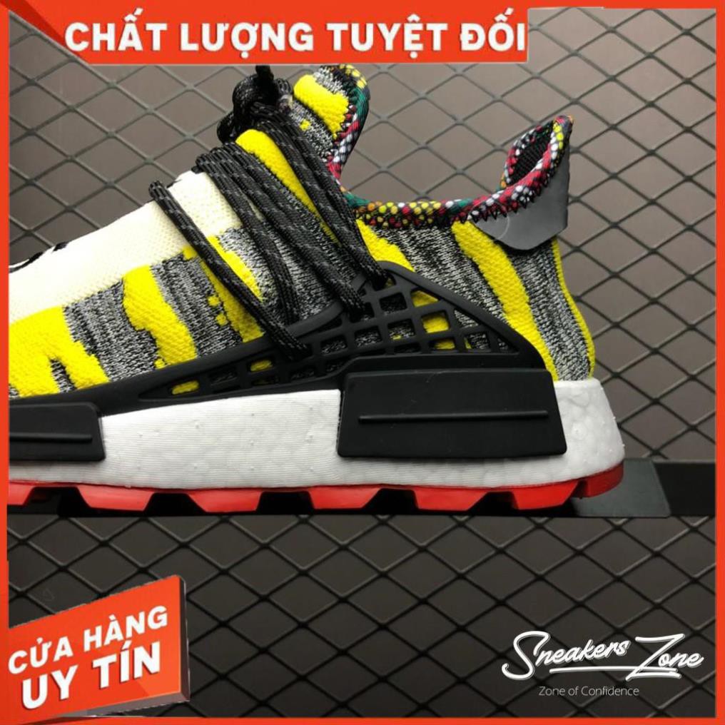 (FREE SHIP + HỘP + QUÀ) Giày thể thao NMD Human Race Solar HU 3MPOW3R 1N5P1RE vàng xám đế đỏ siêu đẹp cho nam và nữ ◦