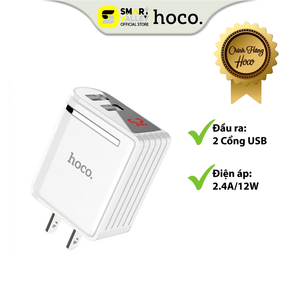 Củ Sạc Hai Cổng Hoco C39 Màn Hình LED, Hiển Thị Điện Ấp Đầu Ra, An Toàn Sử Dụng Khi Có Chip Chống Quá Dòng, Cháy Nổ.