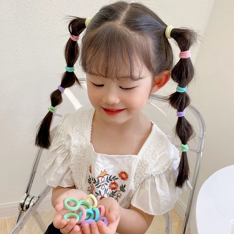 Set 24 Dây Buộc Tóc Cao Su Nylon Mềm Co Giãn Nhiều Màu Sắc Cho Bé Gái