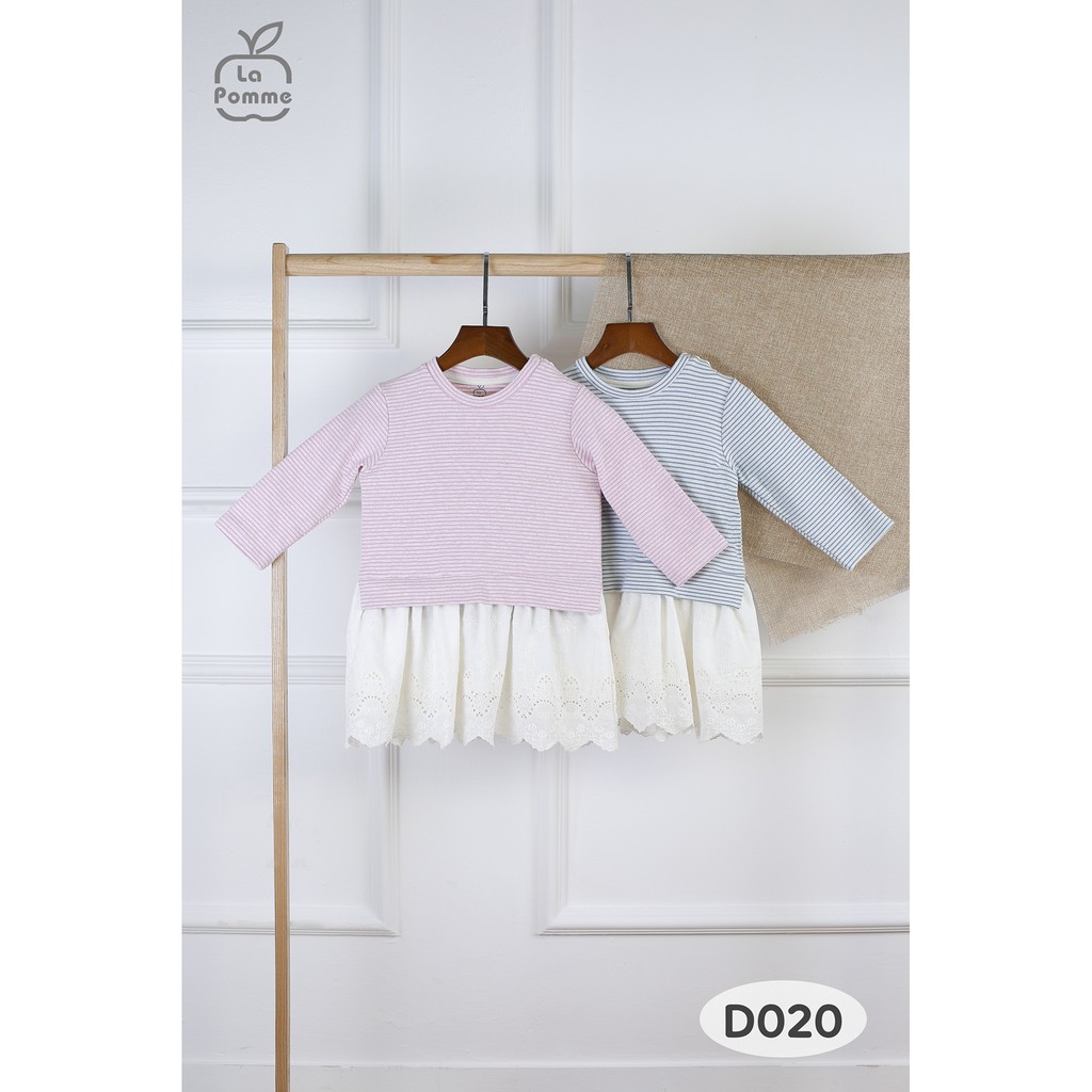 D020 Váy chữ A thêu nổi viền gấu hồng và xanh La Pomme