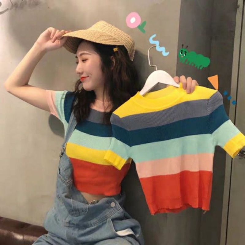 áo len kẻ ngang croptop hàng quảng châu chất đẹp | BigBuy360 - bigbuy360.vn