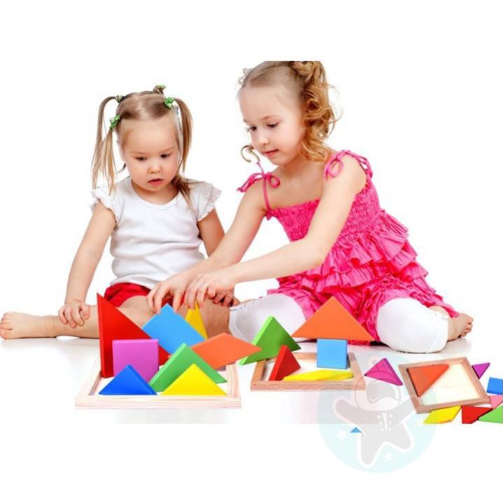 Đồ chơi montessori thông minh xếp hình Tangram gỗ cho trẻ tư duy phát triển trí tuệ Space Kids