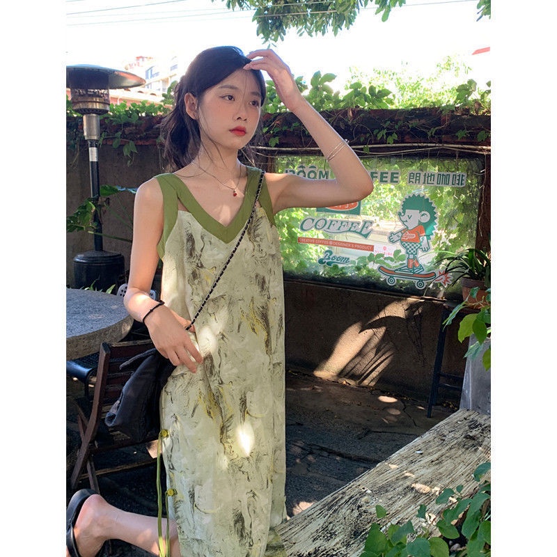 Đầm Hai Dây Mùa Hè Phong Cách Pháp Không Tay Cho Nữ