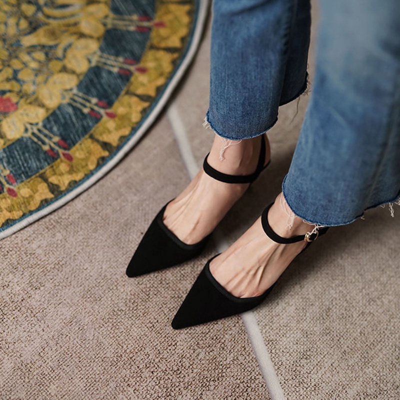 Giày sandal cao gót IELGY mũi nhọn khoá quai phong cách Pháp