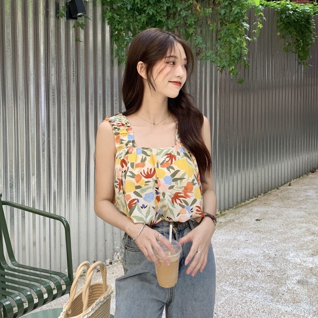 Áo Hai Dây Dáng Ôm In Hoa Thời Trang Mùa Hè Phong Cách Hàn Quốc Cho Nữ
