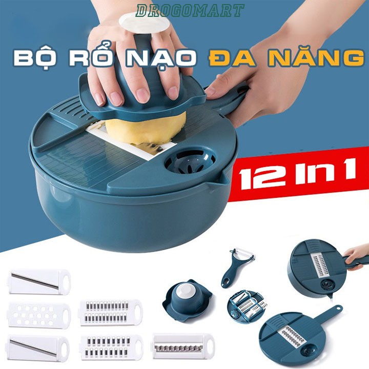 Bộ Rổ Nạo Rau Củ Nhà Bếp Đa Năng 12 trong 1, Nạo Bào Sợi, Nạo Vỏ,Thái Nảt, Tách Lòng Đỏ Trứng