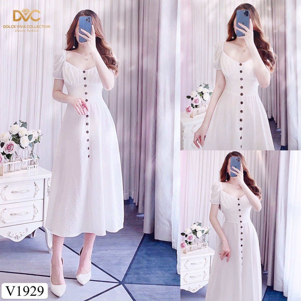 Váy trắng thiết kế V1929 - Đẹp Shop DVC (Kèm ảnh thật trải sàn do shop tự chụp)