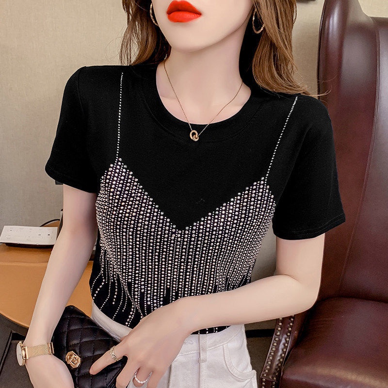 Áo Thun Đen 95% Cotton Tay Ngắn Dáng Ôm Thời Trang Mùa Hè Năng Động Cho Nữ