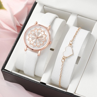 Đồng hồ nữ Đồng hồ Analog Đồng hồ nữ dây da thời trang + Vòng tay trái tim