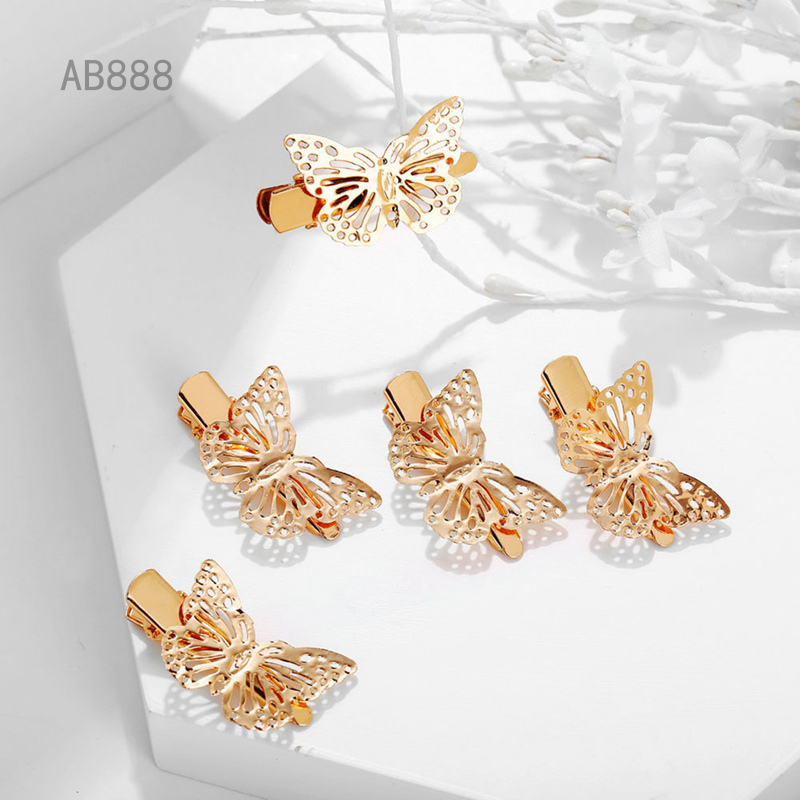 Kẹp Tóc Hình Bướm 3D Bằng Kim Loại Màu Vàng Phong Cách Vintage Dễ Thương Cho Nữ
