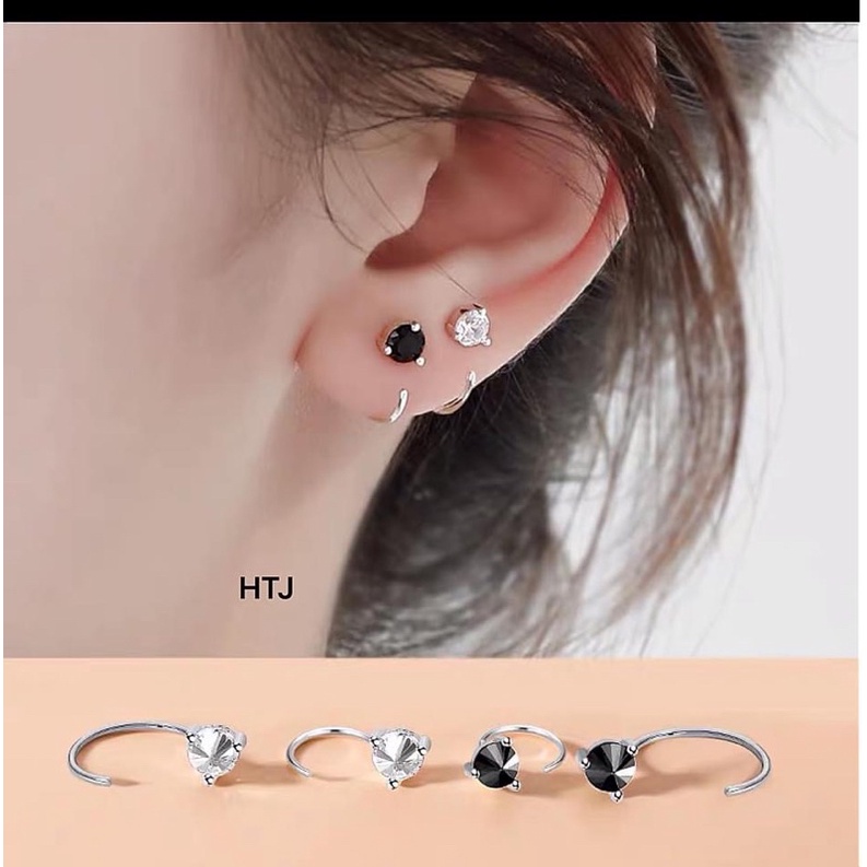 Bông tai bạc nữ,khuyên tai nụ đính đá xinh xắn,lấp lánh-Bạc Ngọc Anh