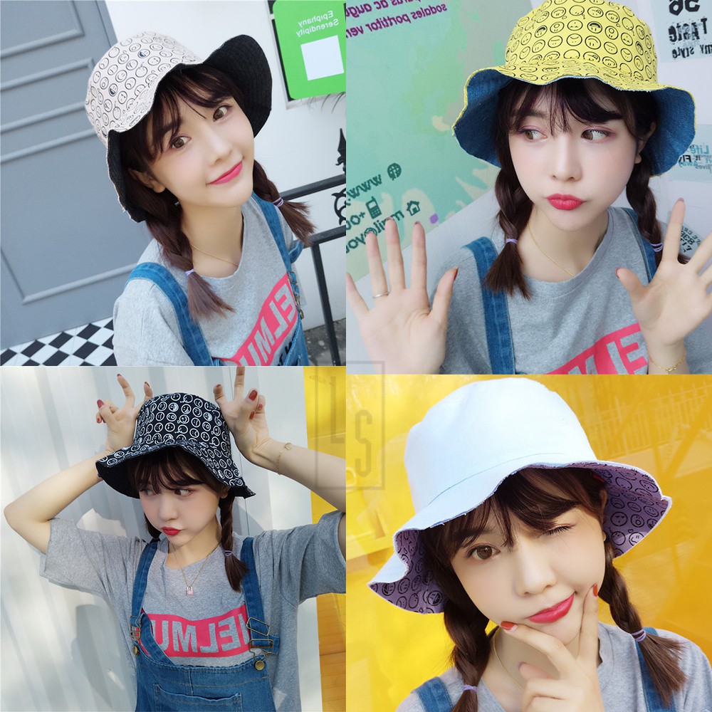 Nón Bucket Hai Mặt Smile Mặt Cười - Mũ Bucket 2 Mặt Dễ Thương