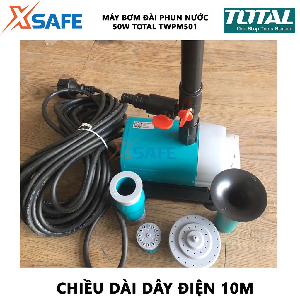 Máy bơm đài phun nước 50W TOTAL TWPM501 Máy bơm nước hồ cá bơm cao 2M, mô tơ dây đồng, chiều dài dây điện 10m - XSAFE