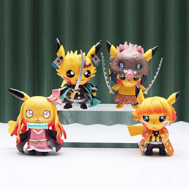Pokemon pikachu cosplay quỷ sát nhân kamado tanjiro nezuko anime action figure kimetsu no yaiba mô hình búp bê đồ chơi quà tặng cho trẻ em