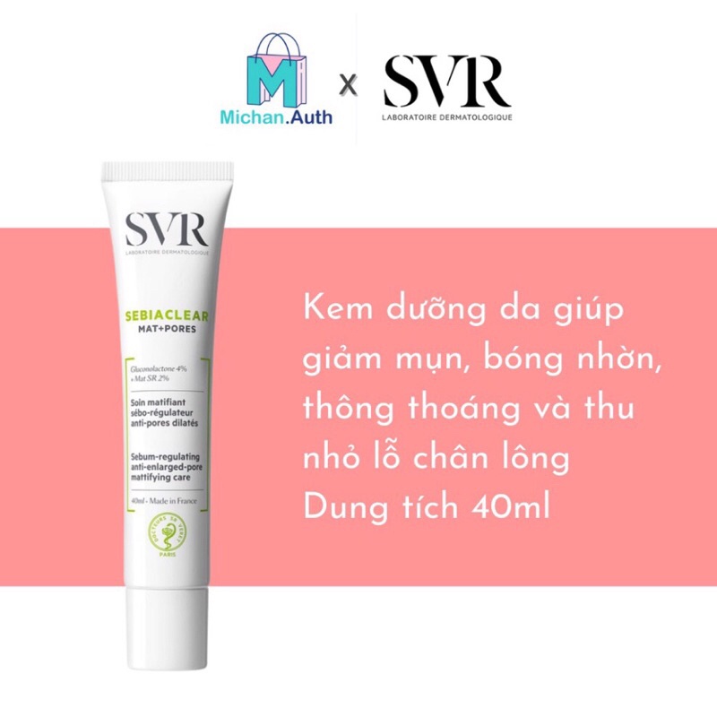 Kem Dưỡng SVR Sebiaclear Mat + Pore Kiềm Dầu Và Thu Nhỏ Lỗ Chân Lông 40ml