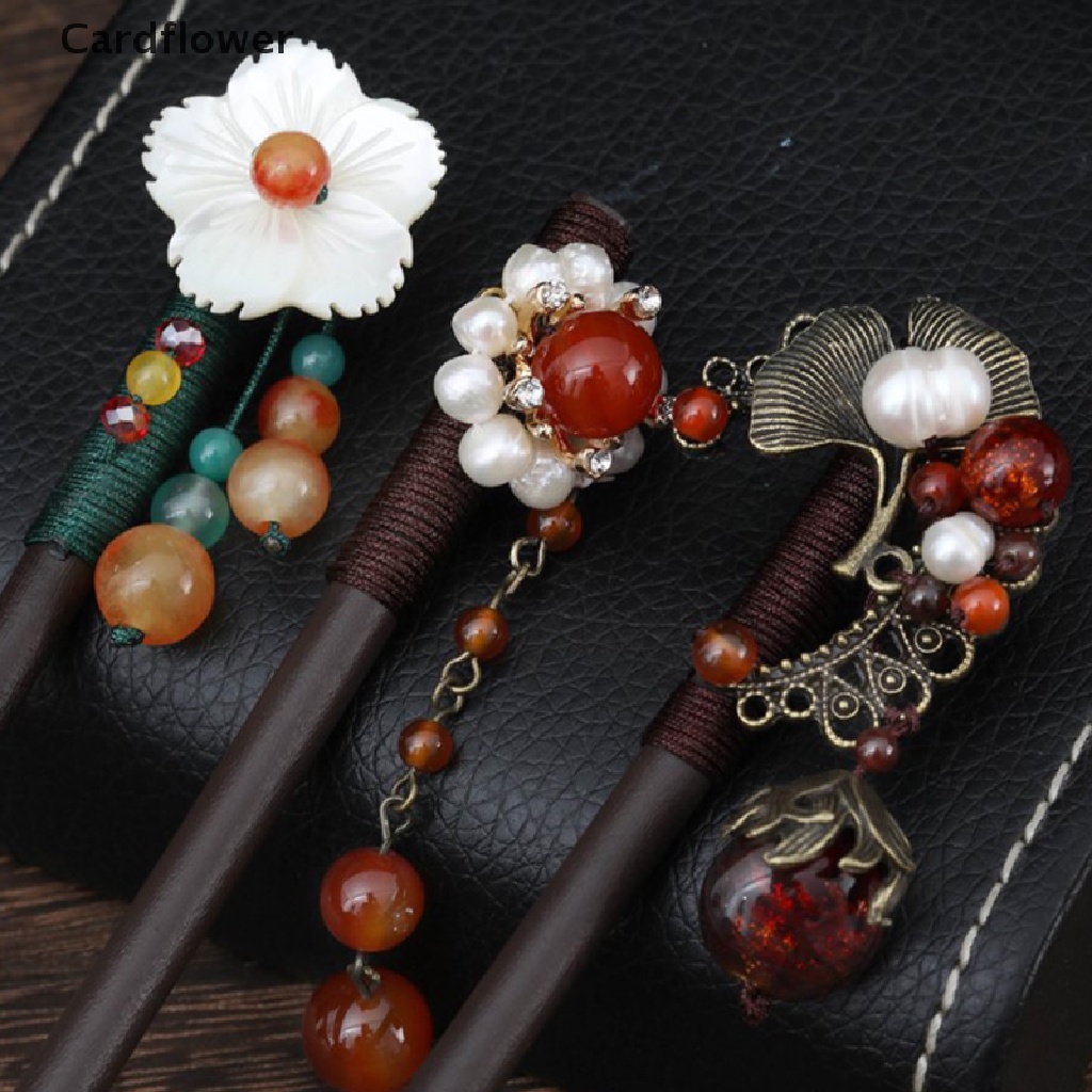 &lt; Cardflower &gt; Trâm Cài Tóc Đính Hạt Tua Rua Hình Hoa Phong Cách Trung Quốc Cổ Điển