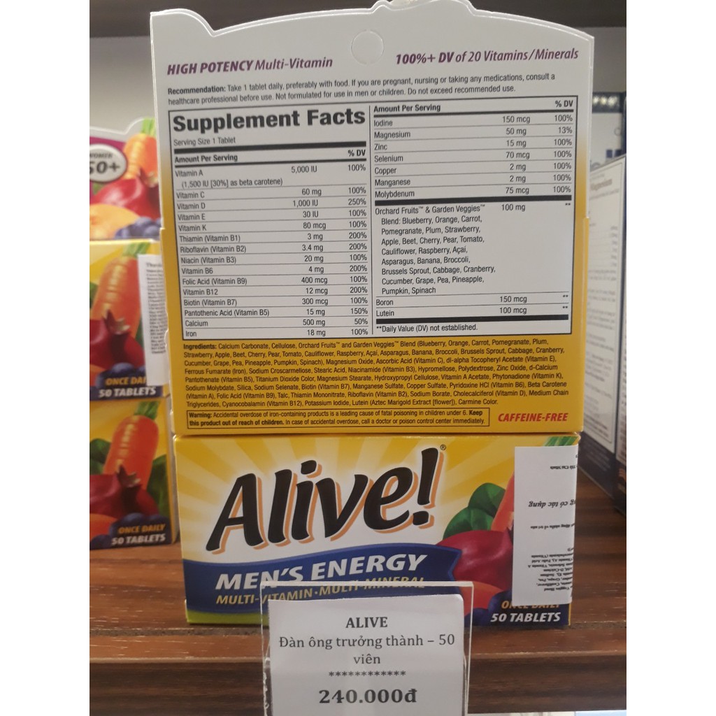 Thực Phẩm Bảo Vệ Sức Khỏe Vitamin Tổng Hợp Cho Nam - Nature's Way Alive Multivitamin for Men 50 viên | Thế Giới Skin Care