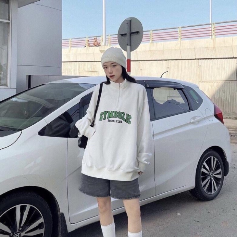 Áo khoác sweater chui đầu cổ polo khoá kéo unisex ulzzang nam nữ