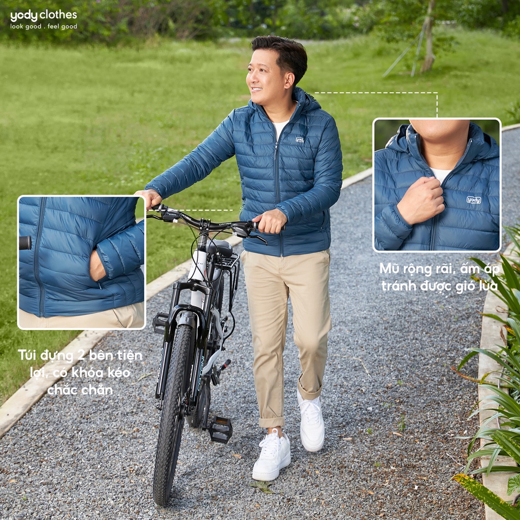 Áo khoác phao nam YODY có mũ 3S PLUS siêu nhẹ siêu ấm siêu gọn trượt nước PHM5017