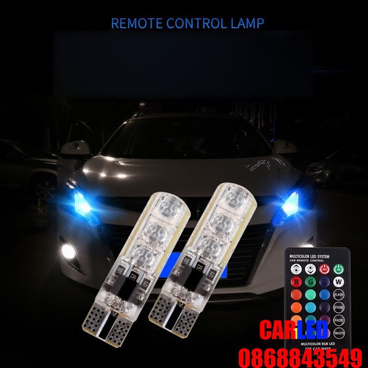 Cặp Đèn led dermi daylight T10 RGB ô tô điều chỉnh màu remote