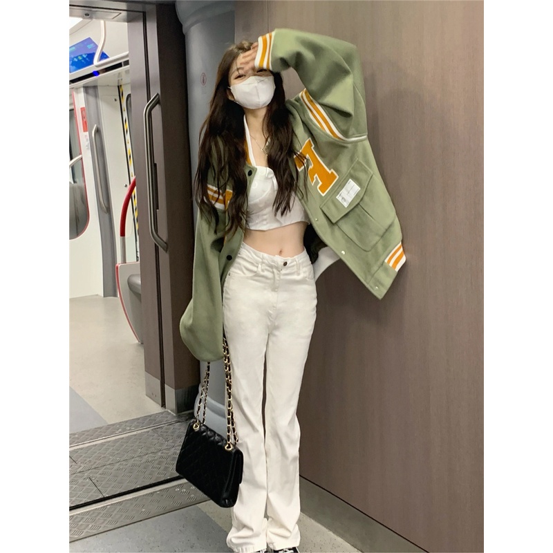 Áo Khoác Bóng Chày Dáng Rộng Phong Cách Harajuku retro Cho Nữ