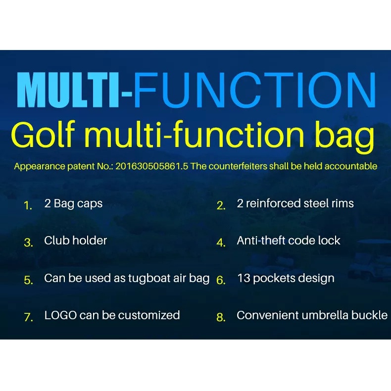 TÚI GẬY GOLF FULLSET NẮP CỨNG, BÁNH XE KÉO, KHOÁ BẢO MẬT - PGM QB040