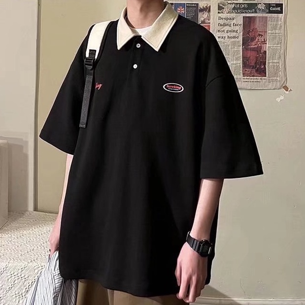 Áo Thun Cotton Tay Ngắn Cổ Đứng Màu Trơn Đơn Giản Thời Trang Hàn Quốc Cho Nam