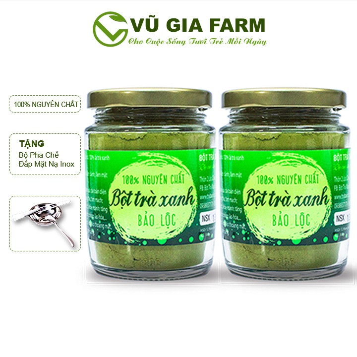 Combo 2 Bột Trà Xanh Handmade Nguyên Chất 100g - Vũ Gia + Tặng Bộ Đắp Mặt