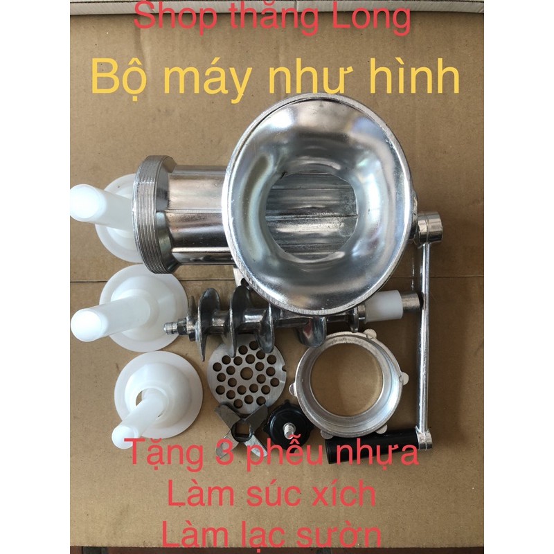 Máy xay thịt xay cua làm súc xích - làm lạc sườn bằng nhôm quay tay máy 12(kèm 3 phễu nhựa )