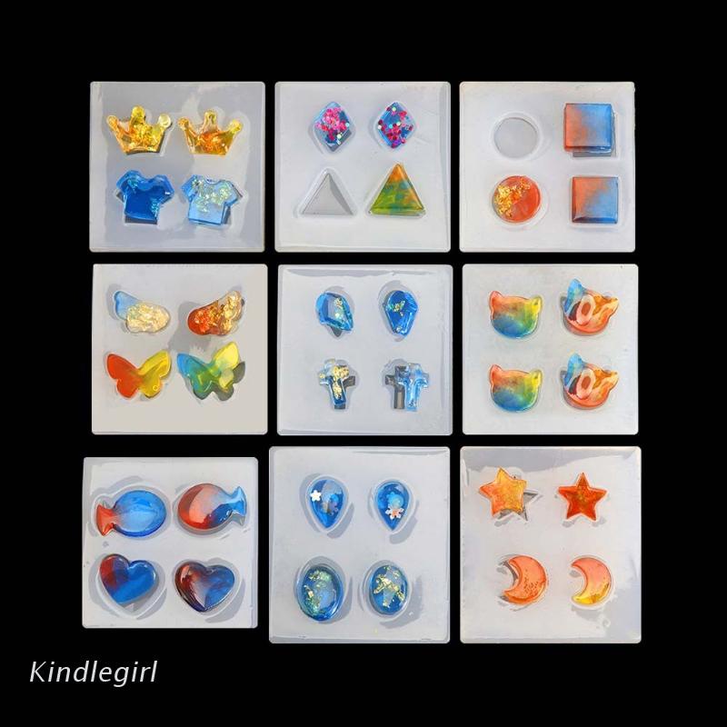 Bộ 9 Khuôn Silicone Làm Bông Tai Resin Mini Độc Đáo