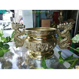 Lư nhang rồng nổi bằng đồng đường kính miệng 10,5cm cao 9cm
