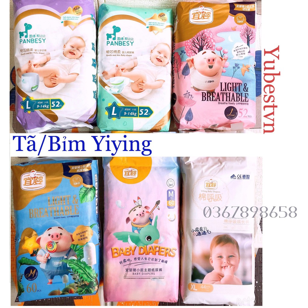 Tã/bỉm dán/quần YIYING nội địa Trung nb26/s72/m60/l52/xl44/xxl40/xxxl36