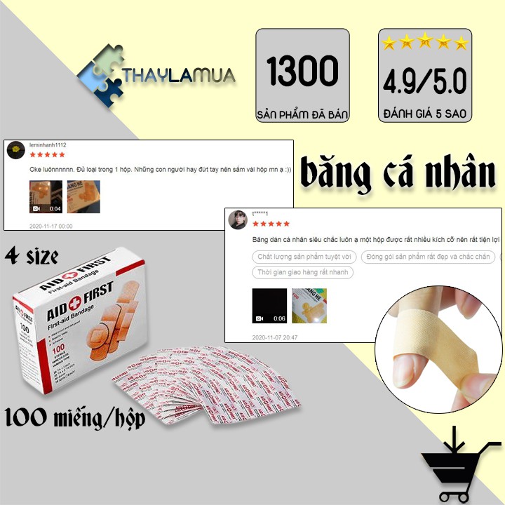 Băng urgo - Băng cá nhân hộp 100 miếng 4 kích thước