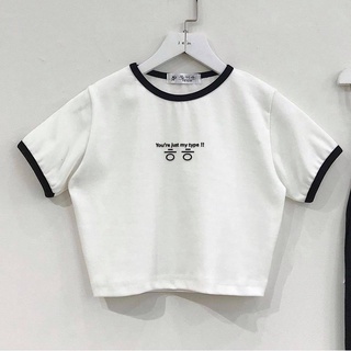 Áo croptop nữ tay ngắn thêu chữ You're just my type cao cấp dưới 60kg COCA 112
