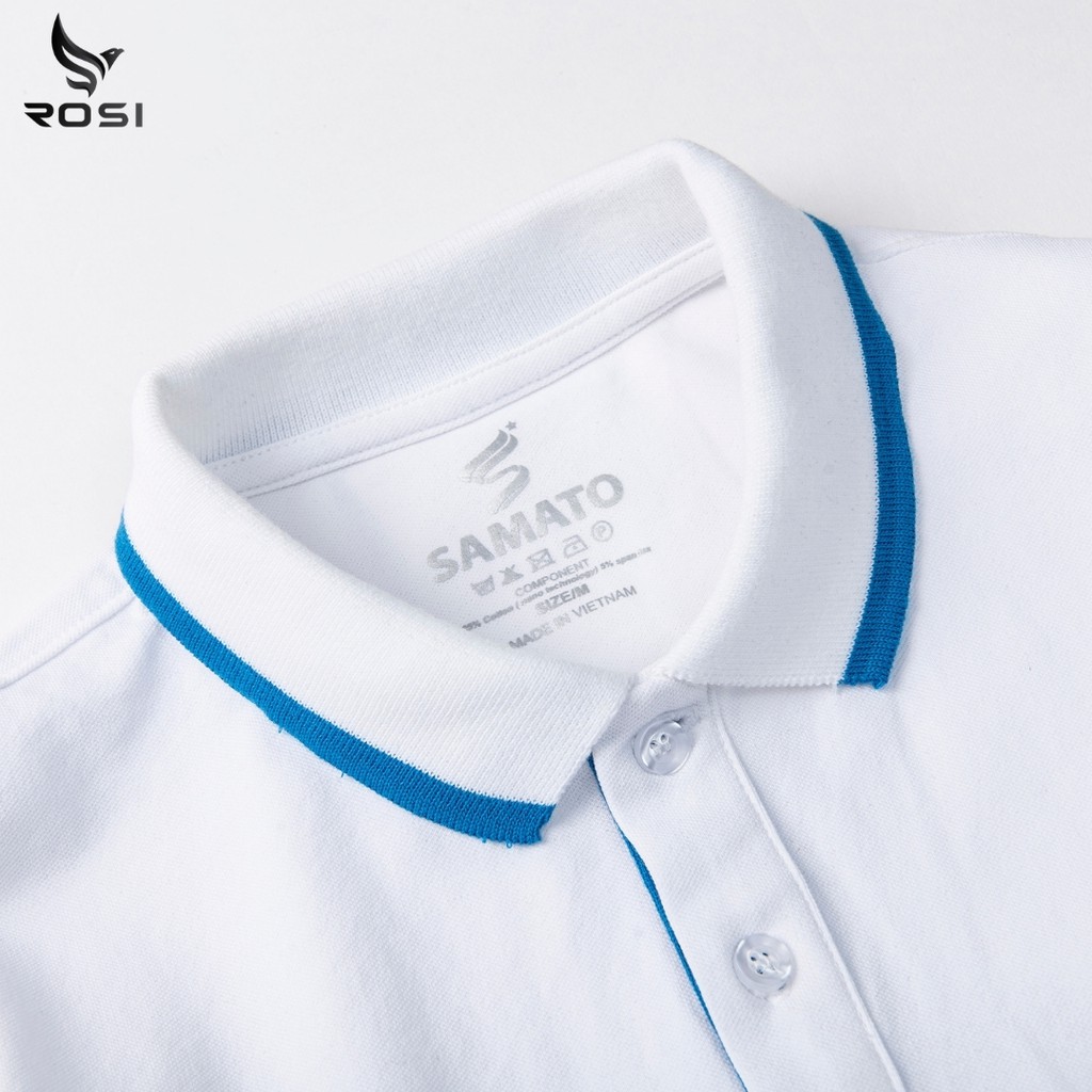 Áo thun nam cao cấp Rosi PL19 cổ polo tay bo ngắn,vải cotton cá sấu màu trắng,họa tiết in thêu xẻ tà,dáng xuông(Reguler) | BigBuy360 - bigbuy360.vn