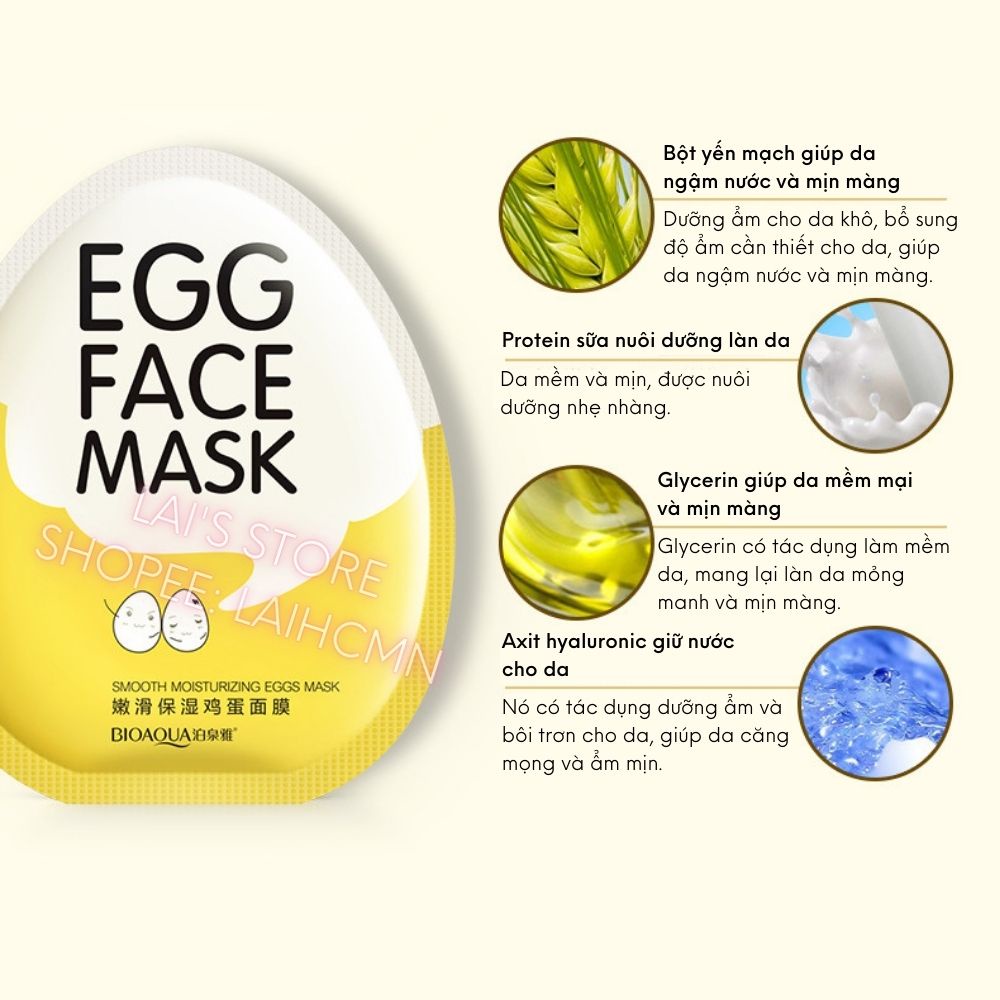 Combo 50 Miếng Mặt Nạ Trứng Bioaqua Egg Face Mask 25g Dưỡng Ẩm Thu Nhỏ Lỗ Chân Lông Làm Sáng Và Đều Màu Da Nội Địa Trung