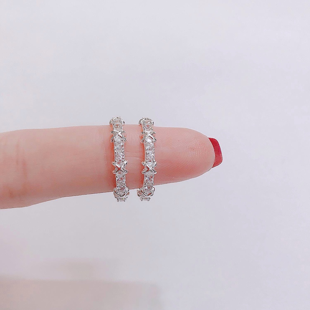 Nhẫn Nữ Bạc Ta CaoBac Silver Đơn Giản Thiết Kế Hình Chữ X Đính Đá Mini Lấp Lánh Cả Hàng Cá Tính Sành Điệu