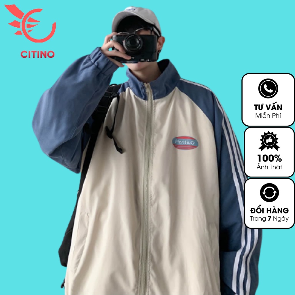 Áo khoác bóng chày 3 sọc TINOWEAR, áo khoác gió cổ đứng có khóa kéo thời trang Hàn Quốc Unisex cho nam nữ