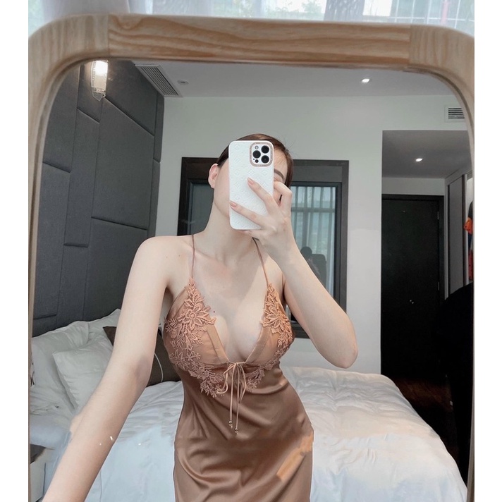Váy Ngủ Cao Cấp Ren Ngực Dây Đan Sexy Mã EBV06