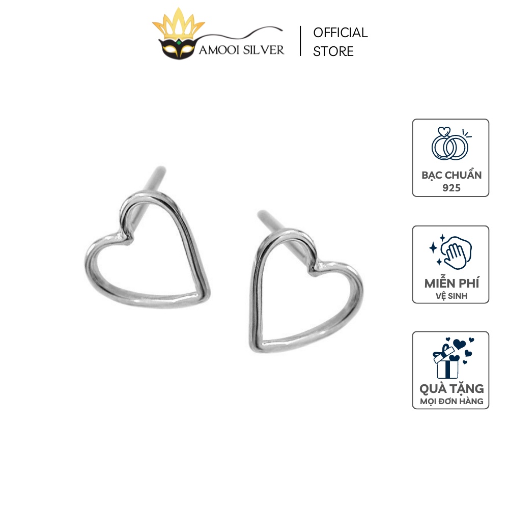 Bông Tai Bạc Cao Cấp S925 Mẫu Tim Đơn Rỗng - Amooi Silver AB02