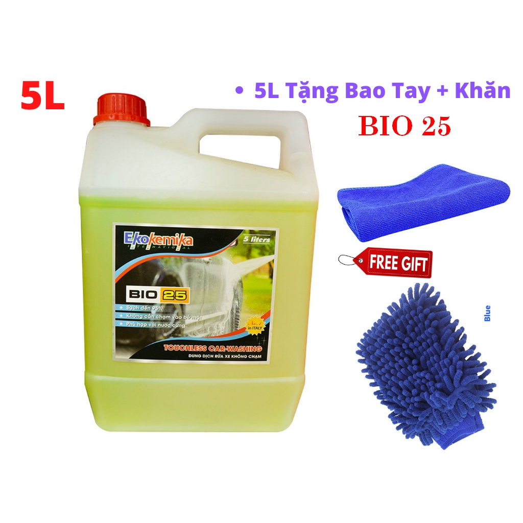 Dung Dịch Rửa Xe Không Chạm Ekokemika BIO 25 Tặng Khăn và Bao Tay Rửa Xe 5L