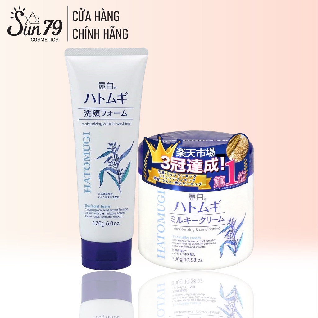 Combo Làm Sạch . Dưỡng Trắng Da Hatomugi Moisturizing ( SRM 170g + Kem 300g )